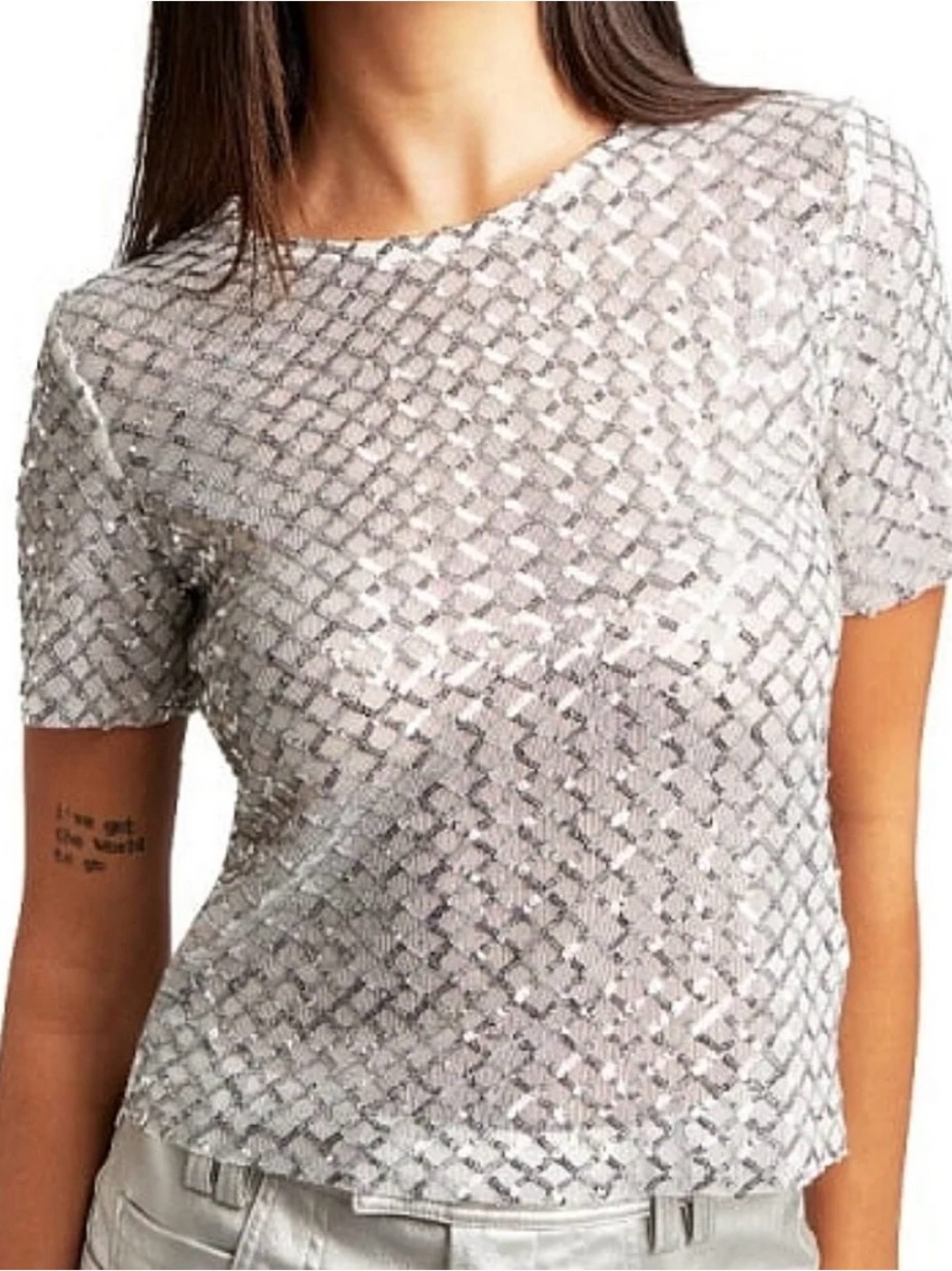 Stradivarius Sequin Sheer Mesh Party Top Y2K‎ Going Out M